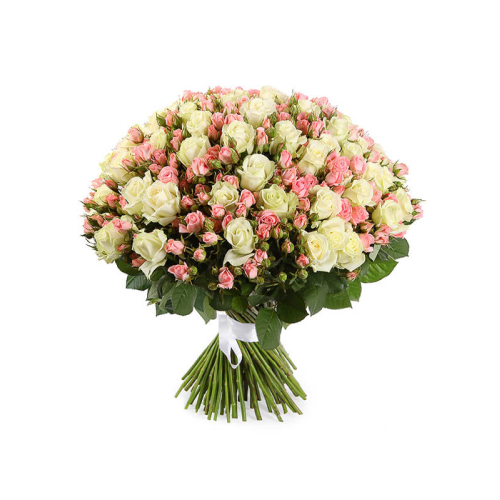 Купить на заказ Букет из 101 белой розы (микс) с доставкой в Аягозе