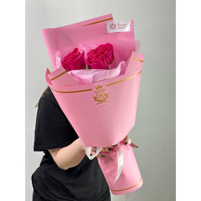 Букет из розовых роз, 3 шт